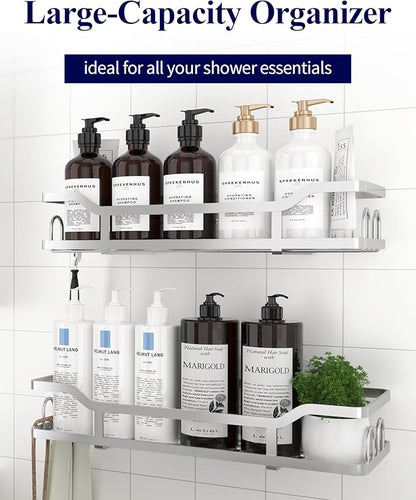 Kitsure Shower Caddy Extra Large - Adhesive Shower Organizer, Stainless Steel Shelf for Inside Shower, No Drill Bathroom Organizers and Storage, Home Decor Accessories, 2 Pack,Sliver