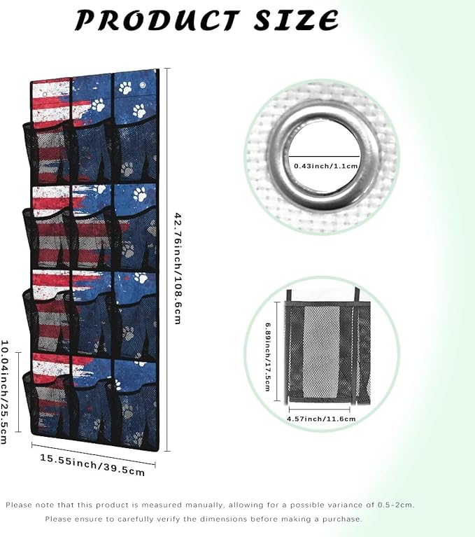 American Flag Over Door Organizer for Stuffies Collapsible Back of Door Shoe Organizer Large Capacity 4 Shelf 12 Clear Pockets Hanging Storage Bag for Shoes Cell Phones Belts Cookies