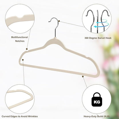 Quality Hangers 200 Pack Slim Plastic Hangers for Clothes - 16.5" Won't Crease Your Clothes, Heavy Duty Non-Velvet Ivory Hangers, 360° Swivel Chrome Hook Dresses Coats Shirts
