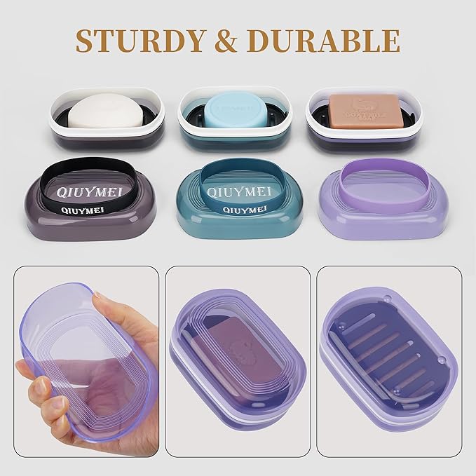 Leakproof Travel Soap Case with Lid | Draining Soap Bar Holder & Dish with Silicone Strap | Includes Mesh Soap Bag | for Shower, Bathroom, Camping, Gym (Lemon Yellow)