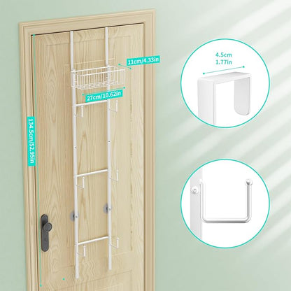HapiRm Over Door Hat Rack - Wall Mounted Hat Holder with 6 Hooks and Metal Basket Design, Baseball Cap Organizer Storage Up to 32 Caps for Door, Bedroom, Closet (White)