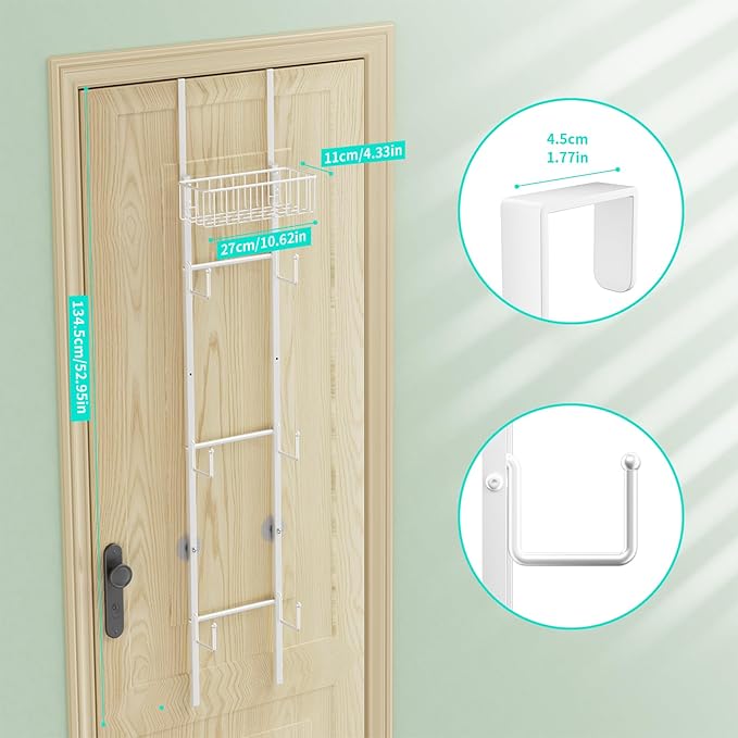 HapiRm Over Door Hat Rack - 2 Packs Wall Mounted Hat Holder with 6 Hooks and Metal Basket Design, Baseball Cap Organizer Storage Up to 32 Caps for Door, Bedroom, Closet, White