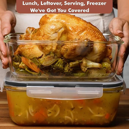 Razab 4 PC 1860ml / 63 Oz / 8 Cups Large Glass Food Storage Containers with Lids - Glass Meal Prep Containers for Roasting & Storing Leftover, Lunch Container with Lids, Microwave & Oven Safe