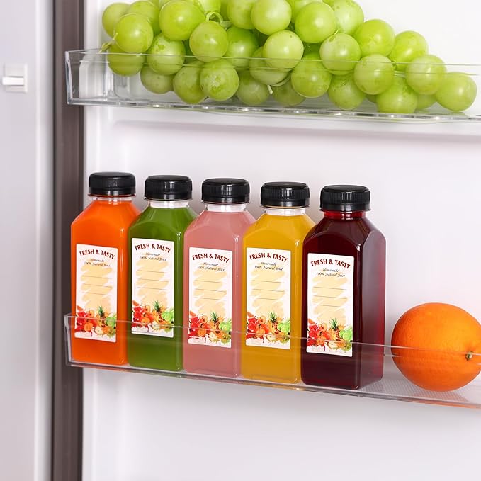 BAKHUK 10pcs 12oz Empty Plastic Juice Bottles with Caps, Plastic Water Bottles with Lids, Reusable Clear Bulk Beverage Containers for Juice, Milk and Other Beverages