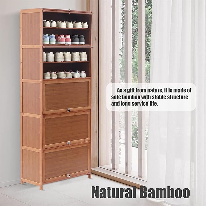 DYRABREST 10-Tier Shoe Organizer Cabinet with Cover Large Capacity Shoe Rack Tiered Storage with Sophisticated Handle and Extra Storage Platform for Home (10-Tier 23.62Inch/60Cm)