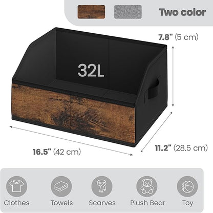 Closet Storage Bins 6 Pack, Trapezoid Fabric Bins with Handles for Shelves, Foldable Storage Boxes for Clothes Toys Hats, With Labels& Chalk Marker for Home Organization Rustic Brown and Black