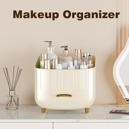 Makeup Organizer Countertop Vanity with Drawers Cosmetic Skincare Bathroom Storage Gift for Women Teens Girls (White)