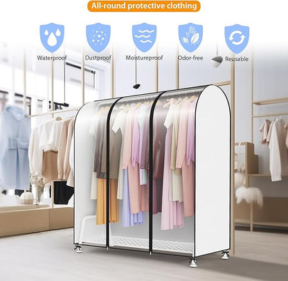 Clear Garment Rack Cover, Clothes Rack Cover Clothing Rack Cover with Durable Zippers for Garment Rack, Clothes Rack, Black, 50"L x 20"W x 60"H (Rack Not Included)