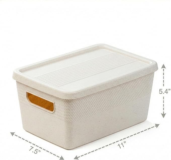 BINO | Plastic Storage Bins with Lids, 5 Liter - 3 Pack, Natural | THE BRAIDED COLLECTION | Plastic Bins for Organization Woven Storage Baskets for Organizing Pantry Shelf Organizer Basket Bin