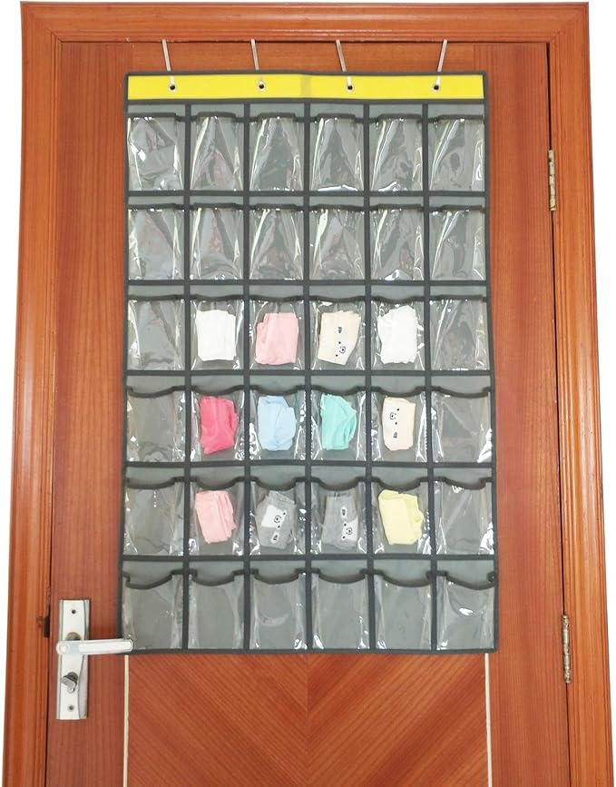 NIMES Hanging Closet Underwear Sock Jewelry Storage Over The Door Classroom Cell Phone Calculator Organizer 36 Clear Pockets (GREY)
