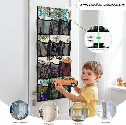 Mandalas Door Hanger Organizer 12 Pockets Behind The Door Organizer for Living Room Butterflies Wall Hanging Storage Easy to Install Multi-Funtion Storage Bag
