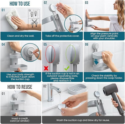 TAILI Soap Holder Soap Dish for Shower, Suction Cup Soap Holder for Shower Wall, Bathroom Accessories, Removable Strong Hold Soap Saver, Drill Free, Grey 2 Layer