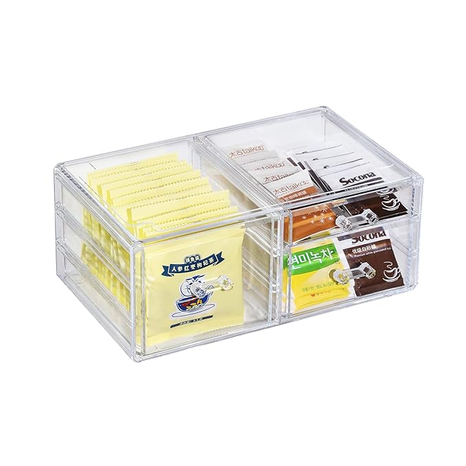 Cq acrylic 1 Pack Clear Stackable Storage Drawers for Vanity,Stackable 3 Drawers Desktop Organizer With Drawers,Cute Desk Storage for Office,Jewelry,Hair Clip,Beauty,Skincare and Make Up Organizers
