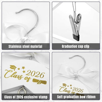 GraduatePro Graduation Cap and Gown Hanger 17.5“ ”with Hook Clip for College and High School Graduates, Graduation Gifts with Class of 2026 Printed for Her and Him, White