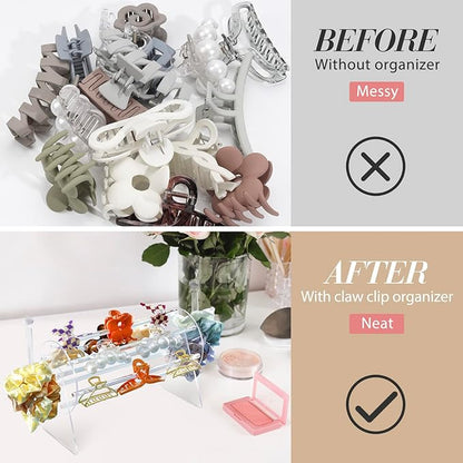SNOWSTAR Acrylic Claw Clip Organizer Holder,360-Degree Rotating Claw Clip Holder and L-Type Storage,Hair Clip Organizer Display Clear Stand for Women and Girls