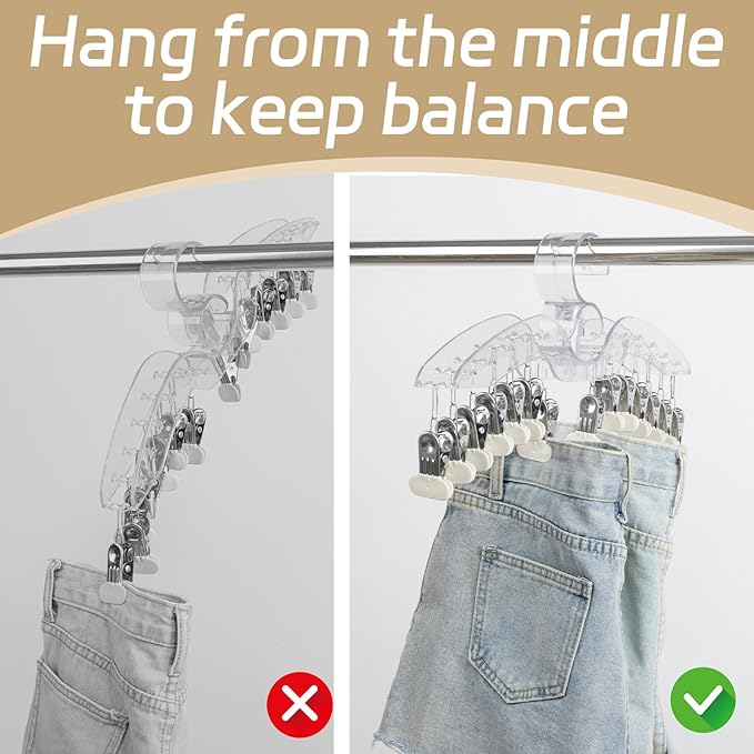 Imncya Legging Hanger for Closet, 2 Pack Plastic Yoga Pants Organizer w/14 Clips Holds 28 Leggings, Space Saving Hanging Pants Hangers for Closet Organizers and Storage (Large Clear)