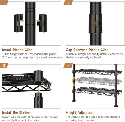 Wall Mounted Garment Rack, Walk-in Closet System with Expandable Rods, Adjustable Shelves, Industrial Pipe Clothing Racks, Hanging Clothes Organizers and Storage, Metal Closet Shelving Wardrobe