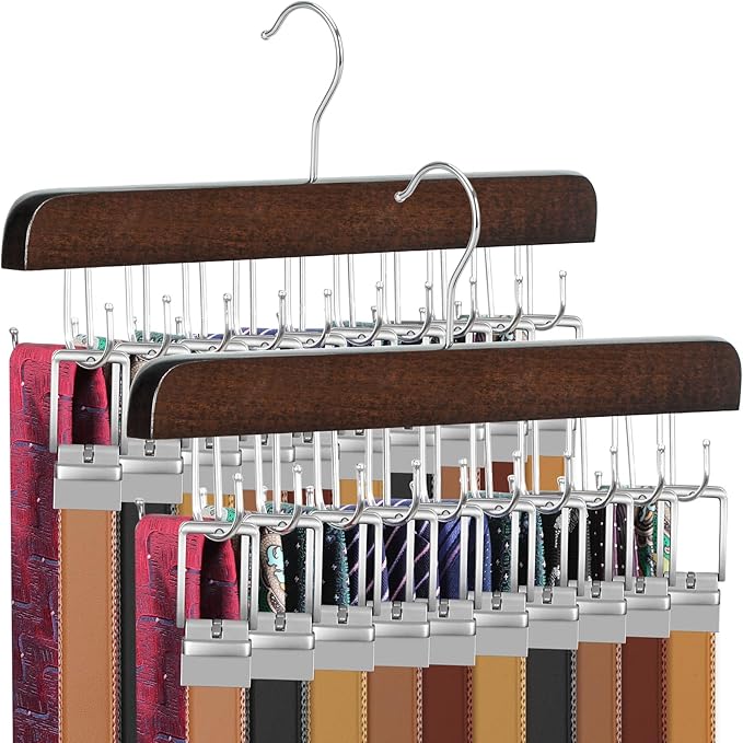 TOPIA HANGER 40 Hooks Belt Tie Hanger Space Saving for Closet, 2 in 1 Belt Ties Racks Max 60 Belts with 60 Ties Capacity, Curved with Flat Hooks for Belts,Ties,Bras,Closet Organizers and Storage CT70A