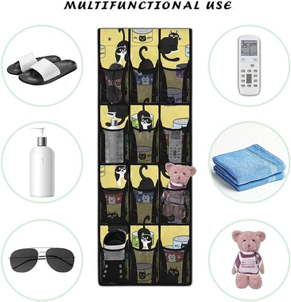 12-Pocket Behind The Door Storage Organizer, Oxford Material Waterproof Foldable and Designed for Bathroom Pantry or Bedroom Use, Cute Cats