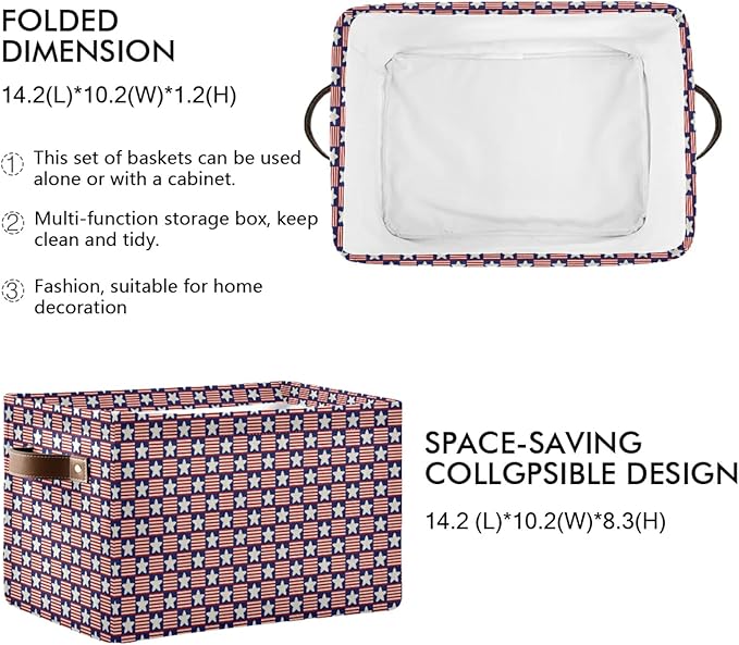 Large Storage Basket Usa Stars and Stripe Foldable Storage Box Organizer Bins with Handles for Bedroom Home Office