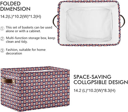 Large Storage Basket Usa Stars and Stripe Foldable Storage Box Organizer Bins with Handles for Bedroom Home Office