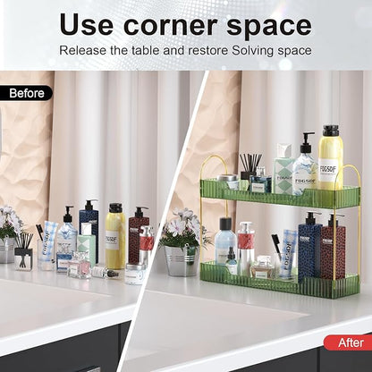 GTI Narrow Bathroom Organizers and Storage, 2 Tier Rectangle Makeup Counter Organizer, Perfume Cosmetics Skincare Vanity Organizers, Dresser Countertop Organizer for Women (Green)