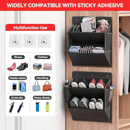 RV Shoe Storage with Adhesive Hooks, Over The Door Shoe Rack, Wall Hanging Shoe Organizer with Large Deep Pockets for Narrow Space Saving Closet Organizers (Black)