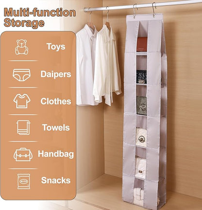 Over The Door Purse Organizer, 6-Pocket Hanging Storage for Handbags, 62.2x10.24 Inch, Space-Saving Closet Organizer with Metal Hooks, Gray (Gray)