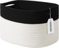 ECDYQXVU Cotton Rope Storage Basket, 15x10x9 Inches, Woven Basket for Shelves, Clothes, Towels, Books, and Laundry, Black/ White (1 Pack)