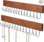 SCUNDA Hanging Jewerly Organizer for Wall, Wall Mounted Necklace Holder, Wood Wall Mount Jewerly Organizer for Earrings Bar, Hanging Rings, Necklaces and Bracelet, Nice Gift for Woman (2pack,Brown)