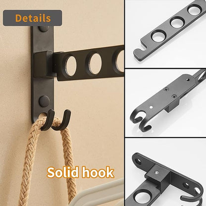 JOOM Retractable Folding Wall Hanger Folding Clothes Hanger Rack Clothes Storage Organizer Laundry Hanger Sturdy Hanging Dryer Rack Clothes Hooks of Metal（Matte Black，Two Pack）