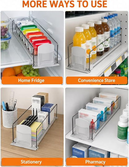 Automatic Can Dispenser for Refrigerator, Beverage Can Organizer Rack, Rolling Soda Drink Holder, Fridge Storage for Soda, Beer and Energy Drink Cans(7.5 x 59 cm)