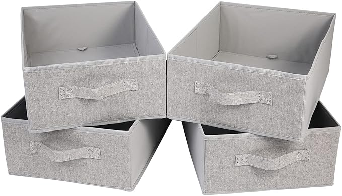 Clothings Collapsible Storage Bins, Foldable Drawer Organizers Closet Storage Baskets Cube Storage Bin for Bedroom Living Room (4 Pack, Grey, 15.4x11.4x5.5inch)