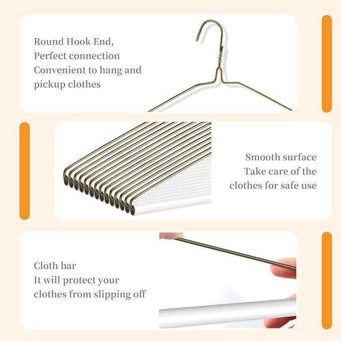 30 Pcs Dry Cleaner Hangers with Tubes - 16" Wire Hangers White Tube with Strong 15 Gauge Wire Bulk for Pants Caped Suit & Strut Home or Dry Cleaners (Gold)