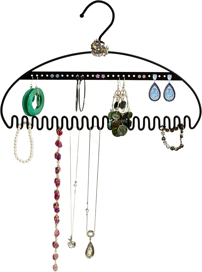 Hang It Jewelry Organizer - Stores Earrings, Bracelets, Rings and Necklaces | Perfect Solution to Messy & Tangled Jewelry Boxes | Extremely Durable - 3MM Steel | Blue Velvet