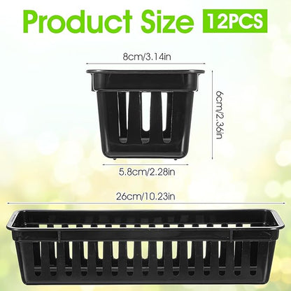 12 Pack Black Slim Plastic Storage Baskets for Organizing, 10.24 x 3.15 x 2.36 Inch Stackable Small Narrow Pencil Baskets, Drawer Storage Tray Holder for School Classroom Home Office Desk Cabinet