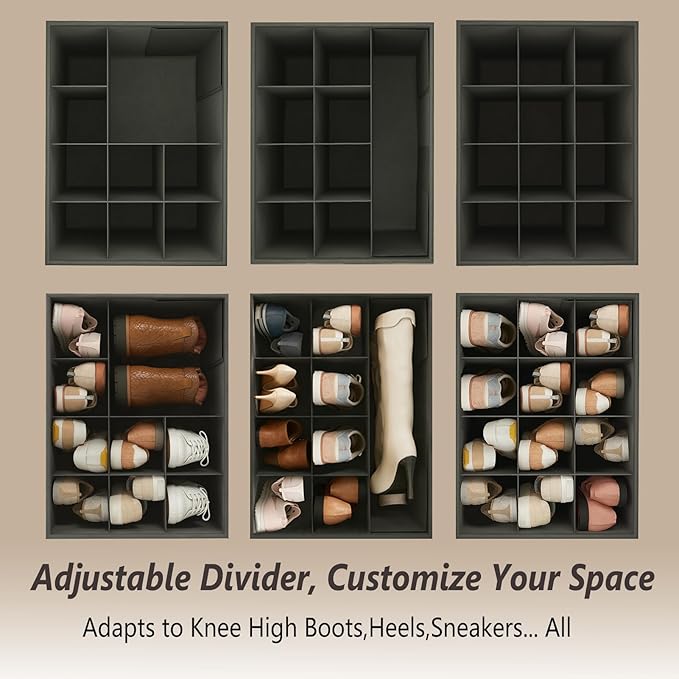 Storage Ottoman Shoe Organizer for Closet - Adjustable Dividers Storage Box for Shoes | Clothes | Toy | Blanket, Foldable Foot Stool Small Bench Shoe Cabinet for Living Room & Bedroom