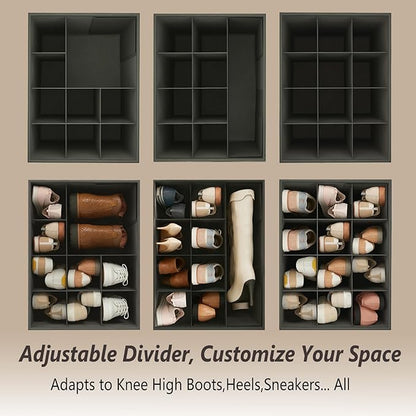 Storage Ottoman Shoe Organizer for Closet - Adjustable Dividers Storage Box for Shoes | Clothes | Toy | Blanket, Foldable Foot Stool Small Bench Shoe Cabinet for Living Room & Bedroom