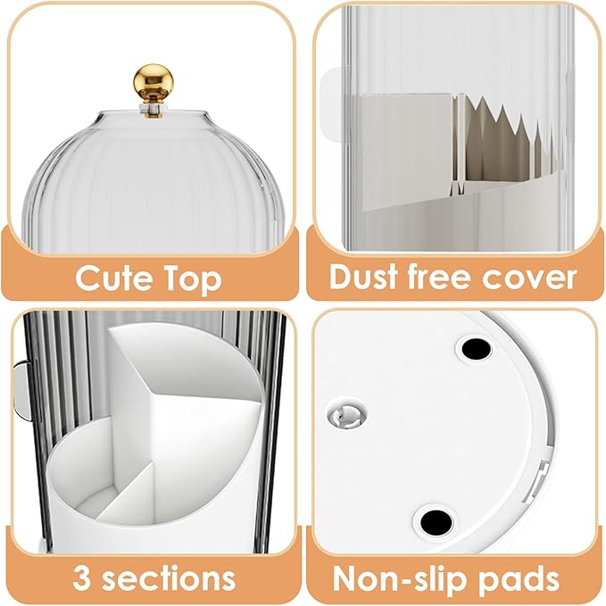YOOLENS Makeup Brush Holder with Lid 360 Rotating Clear Dustproof Make Up Organizers for Vanity Bathroom Countertop, Transparent | with Lid, 360 Rotating, Dustproof