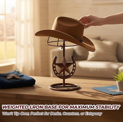 2 Pack Cowboy Hat Rack Stand Cowboy Hat Display Holder with Western Horseshoe Decor Vintage Gifts for Fedoras, Sun Hats, Iron & Bronze, Equestrian Supply(Classic)