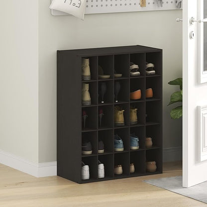 Furinno FANO Shoe Rack, 25-Cube Shoe Organizer, Stackable Shoe Storage, 11.7 x 24.2 x 31.5, for Closet Entryway, Office, Garage, Black Dark Oak