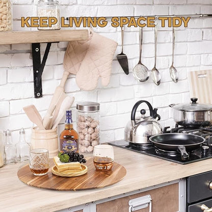 16" Acacia Wood Turntable Organizer | Lazy Susan for Table Top, Cabinet or Pantry | Wooden Rotating Tray for Kitchen Countertop, Durable, Easy to Clean, No Assembly Needed