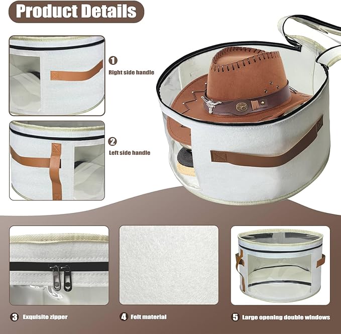 STARGAZ Oversized Clear Hat Storage Bag, Hat boxes for women storage, Cowboy hat storage, Hat accessories, hat organizer for closet, hat travel case with Handle, Holds Up to 10 Hats (White 1 Pack)