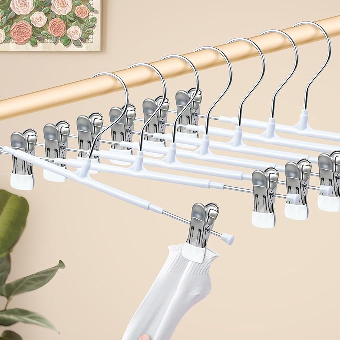 HUADYMEET 50 Pack 12Inch Pants Hangers with Clips,Metal Trouser Hanger for Jeans.Space Saving Skirt Hangers Heavy Duty Non-Slip Adjustable Clothes Shorts Hanger for Women,Men,White