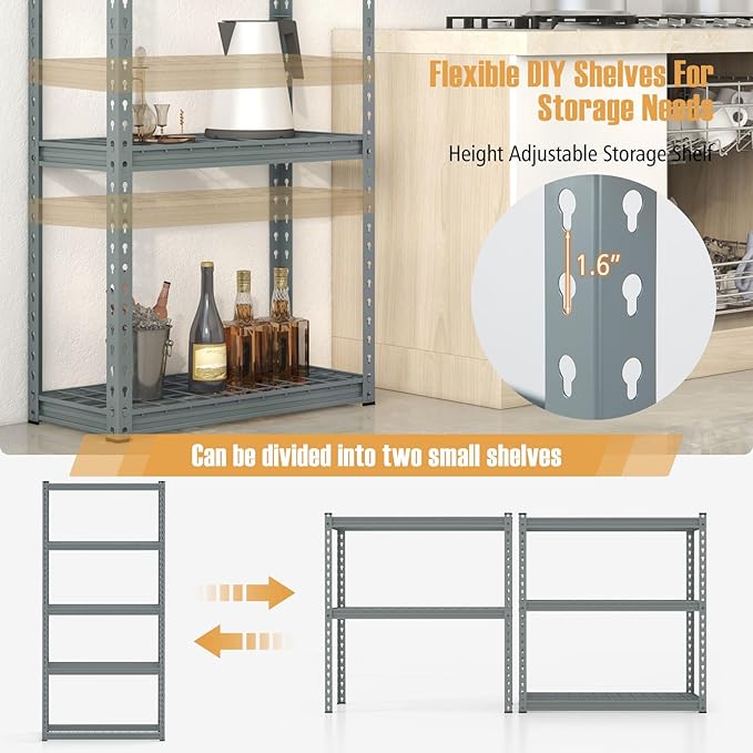Goplus 5-Tier Metal Shelving Unit, Heavy Duty Wire Storage Rack with Anti-Slip Foot Pads, Height Adjustable Shelves for Warehouse, Kitchen, Living Room, Garage, 12" D x 35.5" W x 72" H