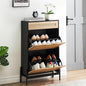 Entryway Shoe Cabinet with 2 Flip Drawers, Slim Freestanding Wooden Shoe Organizer with Linen Front Panels, Space-Saving Closed Shoe Rack for Hallway, Foyer, or Small Apartment(Black)