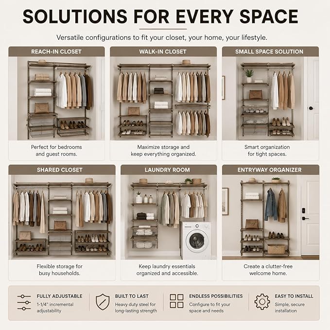 Closet Culture by Knape & Vogt 5.25 in. H x 23.50 in. W x 17.00 in. D Champagne Nickel Shoe Rack Kit for Closet System, 0335-SRK-CN