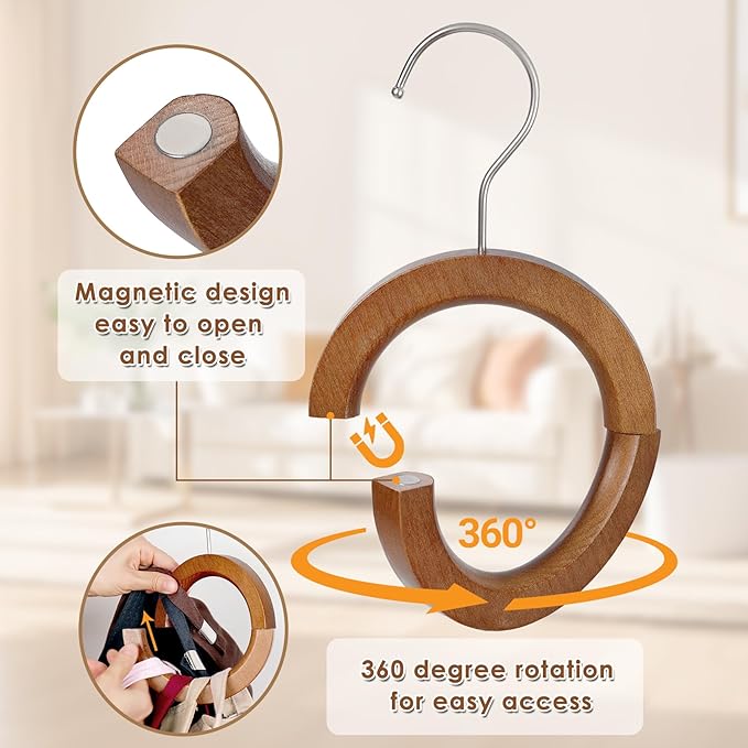 Wood Hat Organizer for Baseball Caps,Magnetic Hat Rack,Belt Hanger for Closet, Multipurpose Closet Hangers for Belts Ties Tank Tops