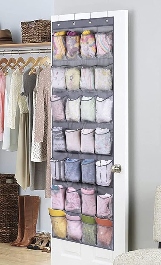 MISSLO 28 Large Pockets Hanging Shoe Rack Door Shoe Organizer Hanging Shoe Storage Hanger for Closet Mesh Holder, Grey