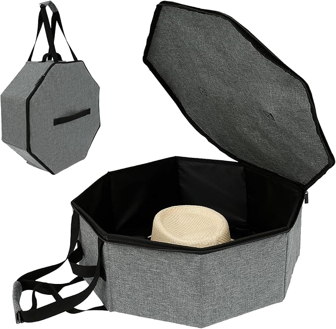Hat Box for Travel, Crush Proof Hat Box Storage Bag Cowboy Cap Hat, Collapsible Hats Case Organizer Bag Container for Closet with Handles Hat Boxes for Women & Men Storage Carrier with Cardbord